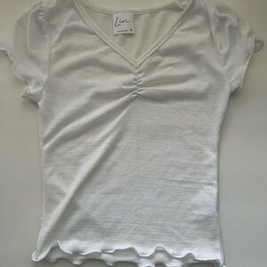 White Ruched V-Neck Top